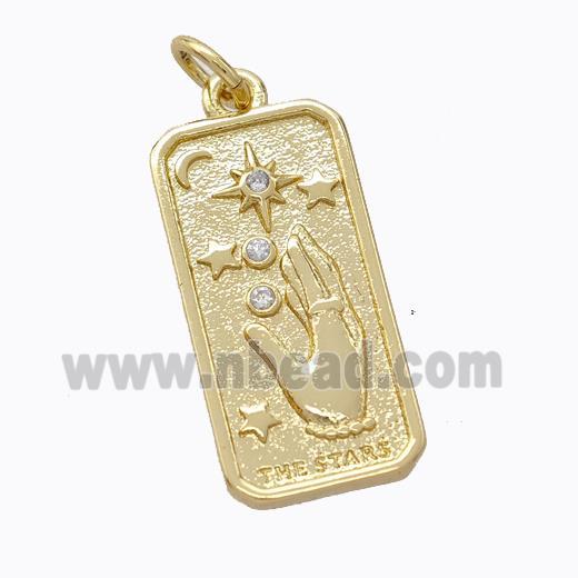 Copper Hand Star Pendant Pave Zirconia Rectangle Gold Plated