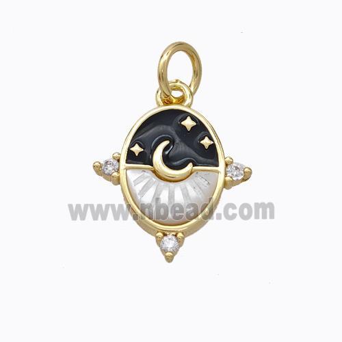 Copper Moon Pendant Pave Shell Black Enamel Star Gold Plated