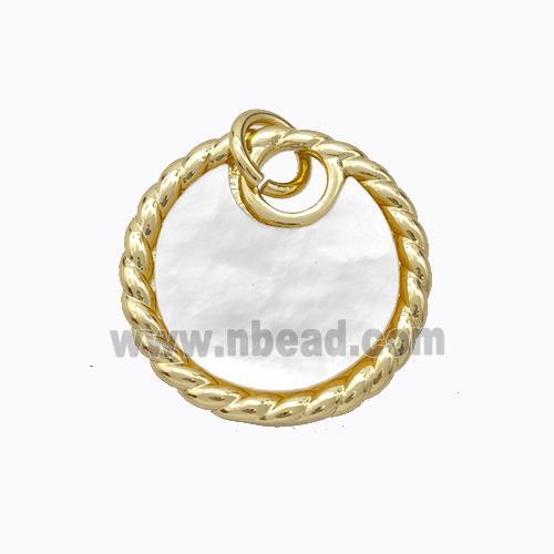 Copper Circle Pendant Pave Shell Gold Plated