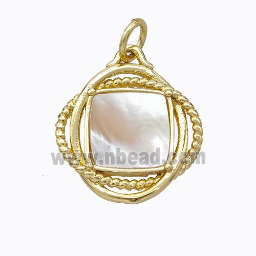 Copper Circle Pendant Pave Shell Gold Plated