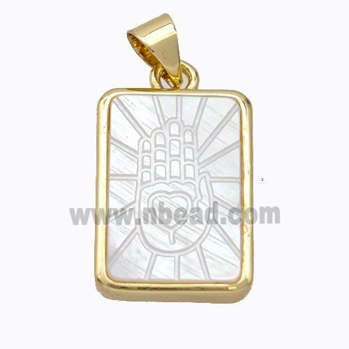 Copper Rectangle Pendant Pave Shell Hand Gold Plated