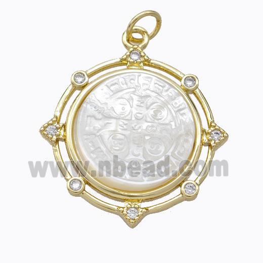 Copper Circle Pendant Pave Shell Zirconia Gold Plated