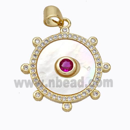 Copper Circle Pendant Pave Shell Zirconia Gold Plated