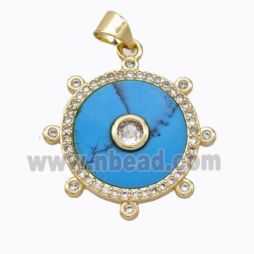 Copper Circle Pendant Pave Howlite Zirconia Gold Plated