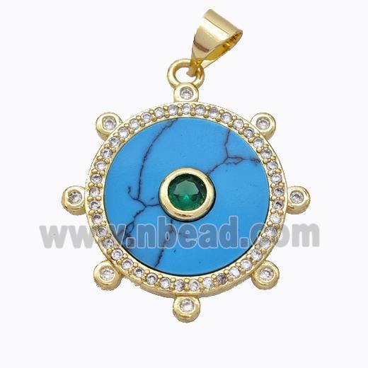 Copper Circle Pendant Pave Howlite Zirconia Gold Plated