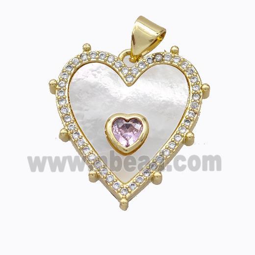 Copper Heart Pendant Pave Shell Zirconia Gold Plated