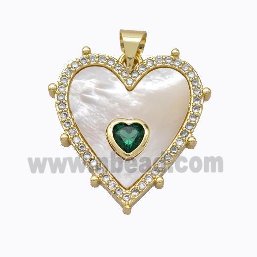 Copper Heart Pendant Pave Shell Zirconia Gold Plated