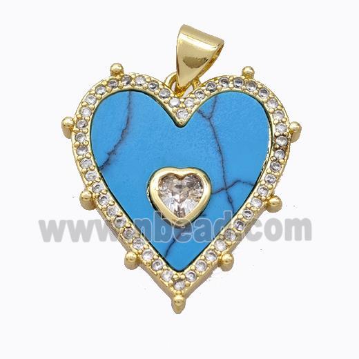 Copper Heart Pendant Pave Howlite Zirconia Gold Plated