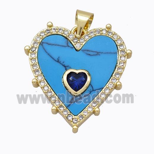 Copper Heart Pendant Pave Howlite Zirconia Gold Plated