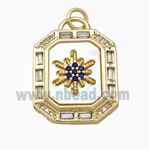 Copper Octagon Pendant Pave Shell Zirconia Gold Plated