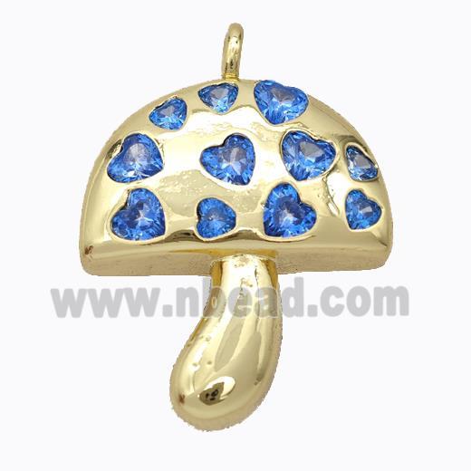 Copper Mushroom Pendant Micropave Blue Zirconia Gold Plated