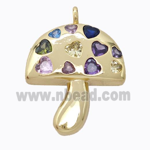 Copper Mushroom Pendant Micropave Multicolor Zirconia Gold Plated