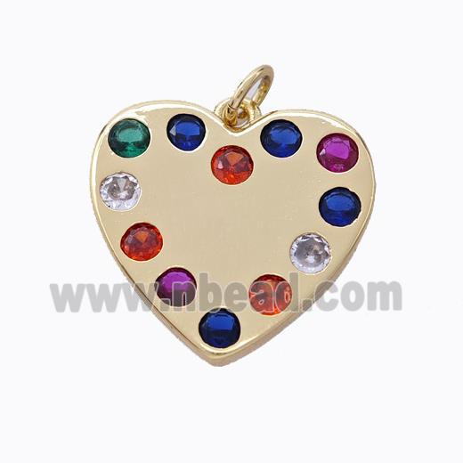 Copper Heart Pendant Micropave Multicolor Zirconia Gold Plated