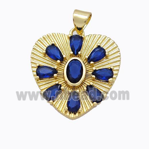 Copper Heart Pendant Micropave Blue Zirconia Gold Plated