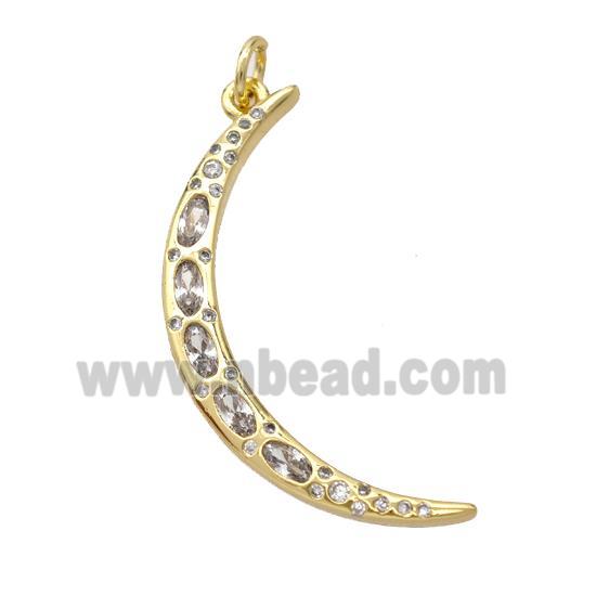 Copper Moon Pendant Micropave Zirconia Gold Plated