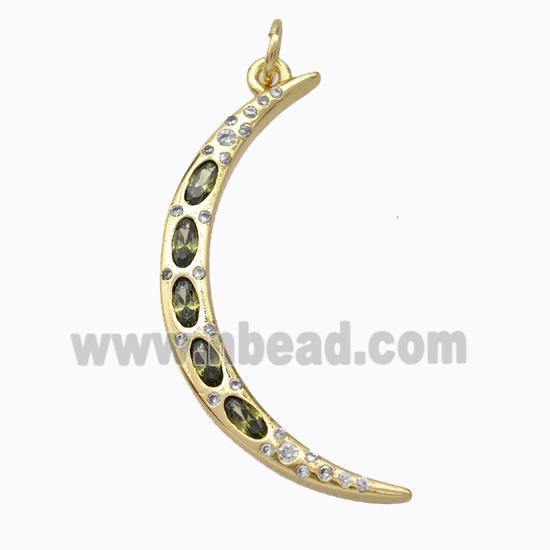 Copper Moon Pendant Micropave Olive Zirconia Gold Plated