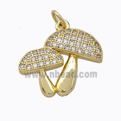 Copper Mushroom Pendant Micropave Zirconia Gold Plated