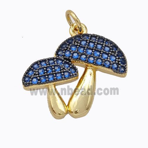 Copper Mushroom Pendant Micropave Blue Zirconia Gold Plated