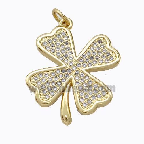 Copper Clover Pendant Micro Pave Zirconia Gold Plated