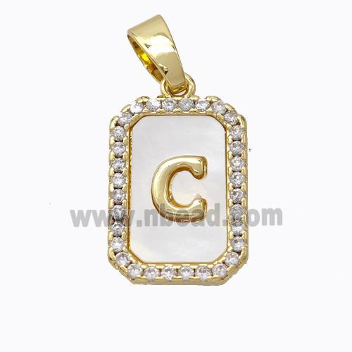 Copper Letter-C Pendant Pave Shell Zirconia Gold Plated