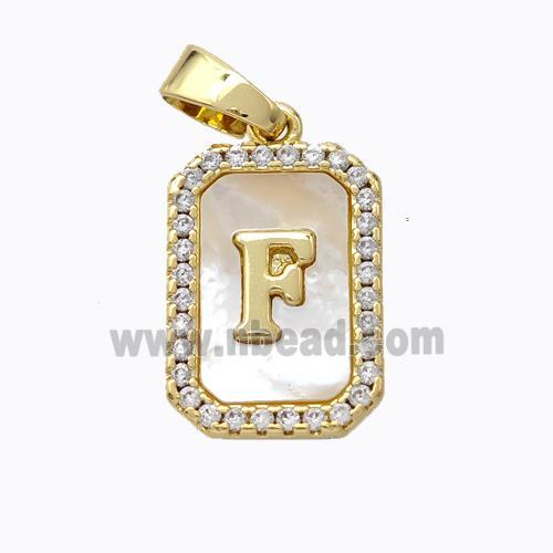 Copper Letter-F Pendant Pave Shell Zirconia Gold Plated