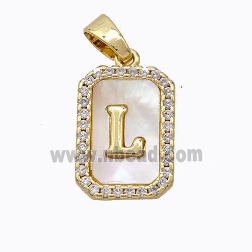 Copper Letter-L Pendant Pave Shell Zirconia Gold Plated