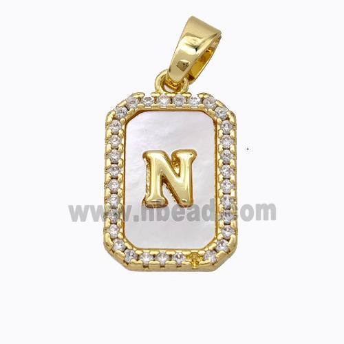 Copper Letter-N Pendant Pave Shell Zirconia Gold Plated