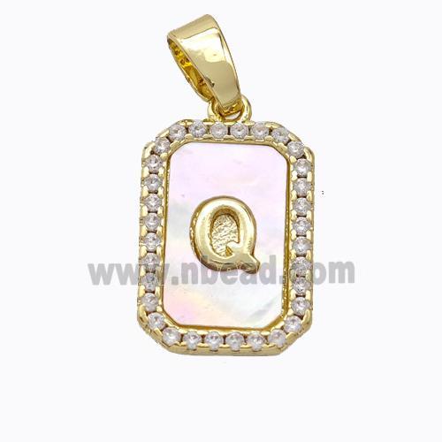 Copper Letter-Q Pendant Pave Shell Zirconia Gold Plated