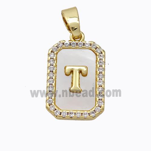 Copper Letter-T Pendant Pave Shell Zirconia Gold Plated