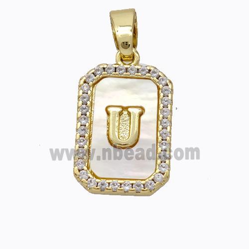 Copper Letter-U Pendant Pave Shell Zirconia Gold Plated