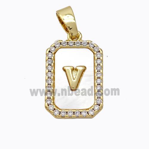 Copper Letter-V Pendant Pave Shell Zirconia Gold Plated