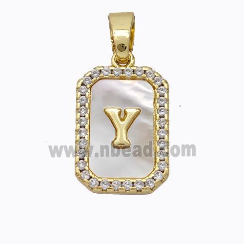 Copper Letter-Y Pendant Pave Shell Zirconia Gold Plated