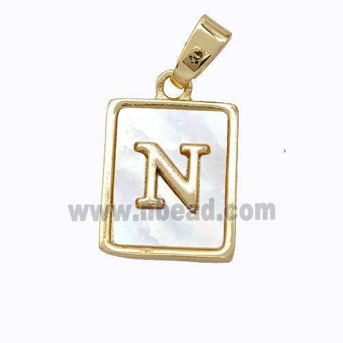 Copper Letter-N Pendant Pave Shell Gold Plated