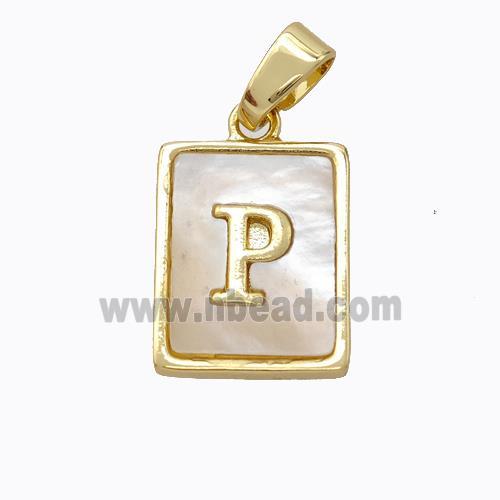 Copper Letter-P Pendant Pave Shell Gold Plated