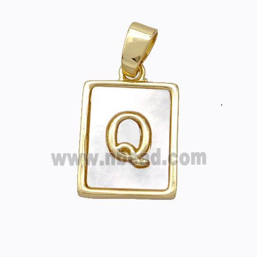 Copper Letter-Q Pendant Pave Shell Gold Plated