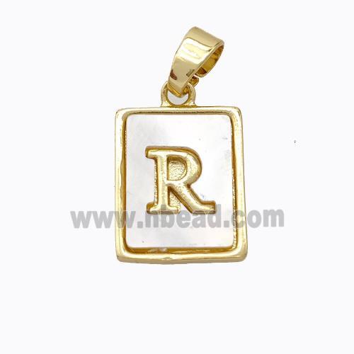 Copper Letter-R Pendant Pave Shell Gold Plated