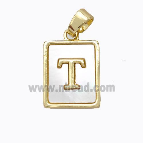 Copper Letter-T Pendant Pave Shell Gold Plated