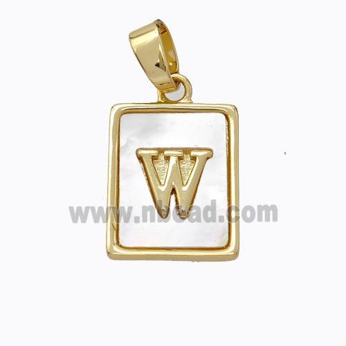 Copper Letter-W Pendant Pave Shell Gold Plated