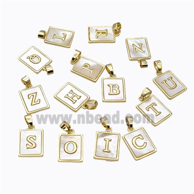 Copper Letter Pendant Micro Pave Shell Rectangle Mixed Alphabet Gold Plated