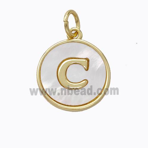 Copper Letter-C Pendant Pave Shell Gold Plated