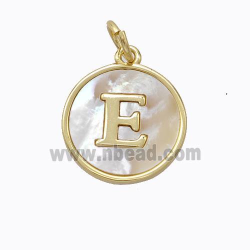 Copper Letter-E Pendant Pave Shell Gold Plated