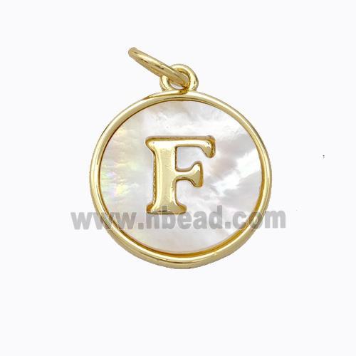 Copper Letter-F Pendant Pave Shell Gold Plated