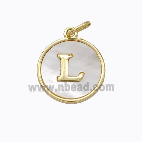 Copper Letter-L Pendant Pave Shell Gold Plated