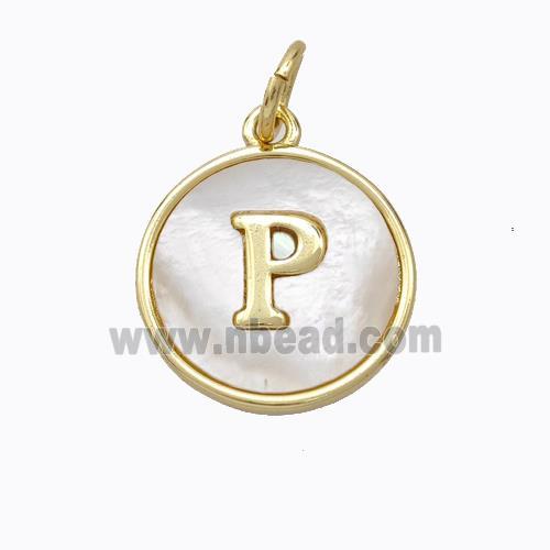 Copper Letter-P Pendant Pave Shell Gold Plated