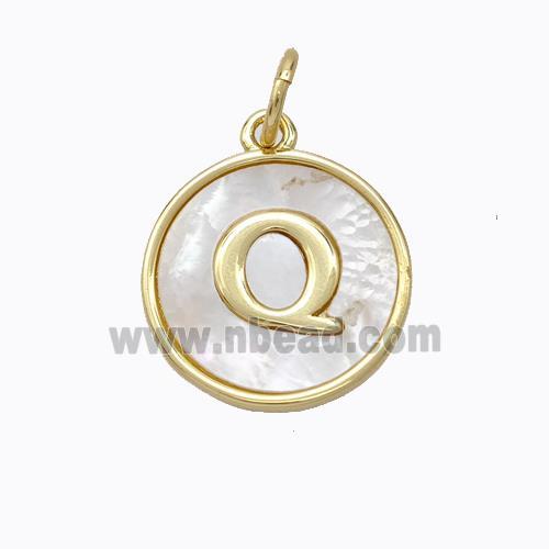 Copper Letter-Q Pendant Pave Shell Gold Plated