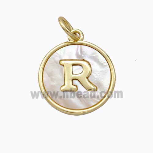 Copper Letter-R Pendant Pave Shell Gold Plated