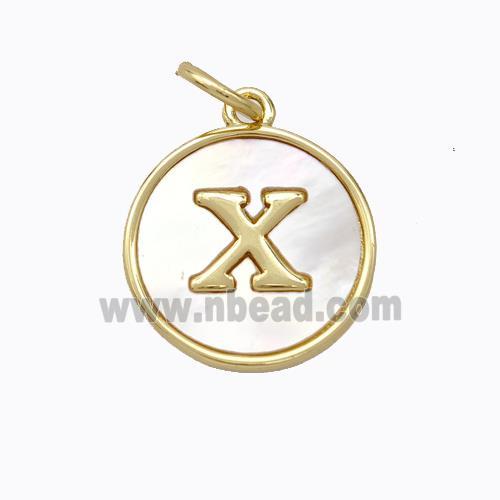 Copper Letter-X Pendant Pave Shell Gold Plated