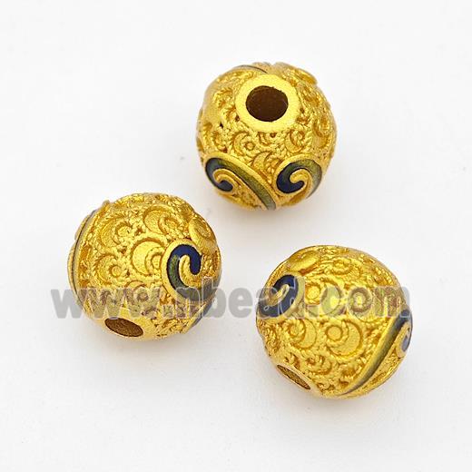 Copper Round Beads Blue Green Painted Gold Plated