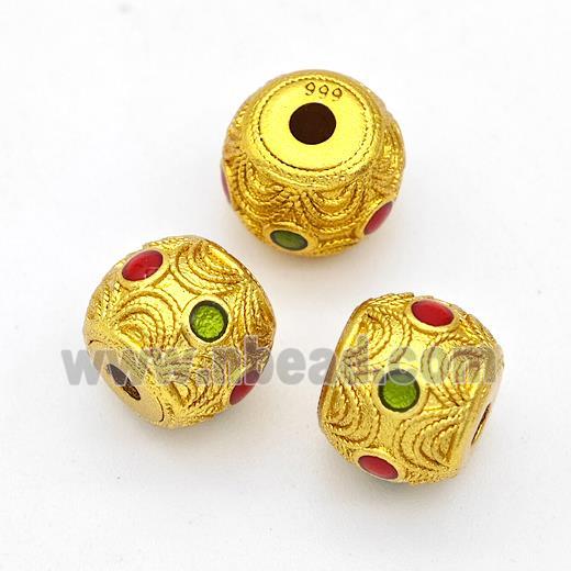 Copper Round Beads Red Green Painted Gold Plated