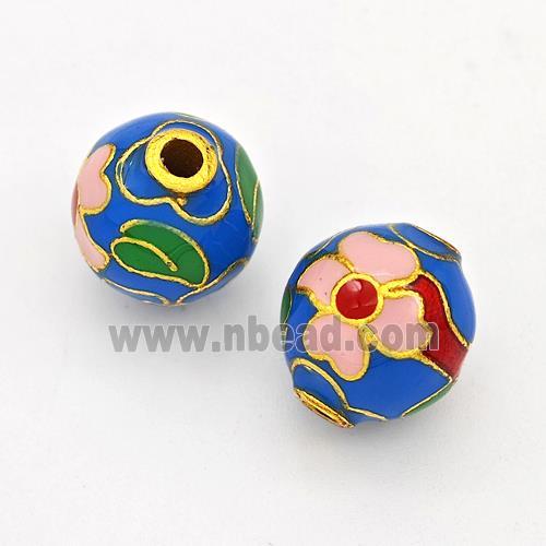 Copper Round Beads Cloisonne Multicolor Flower Gold Plated